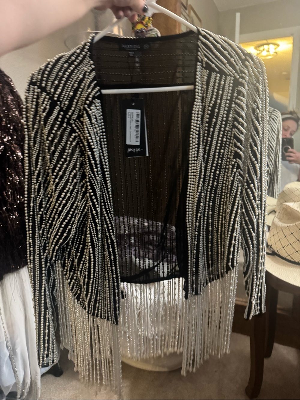Nasty Gal Black Jacket with Silver Bead Fringe